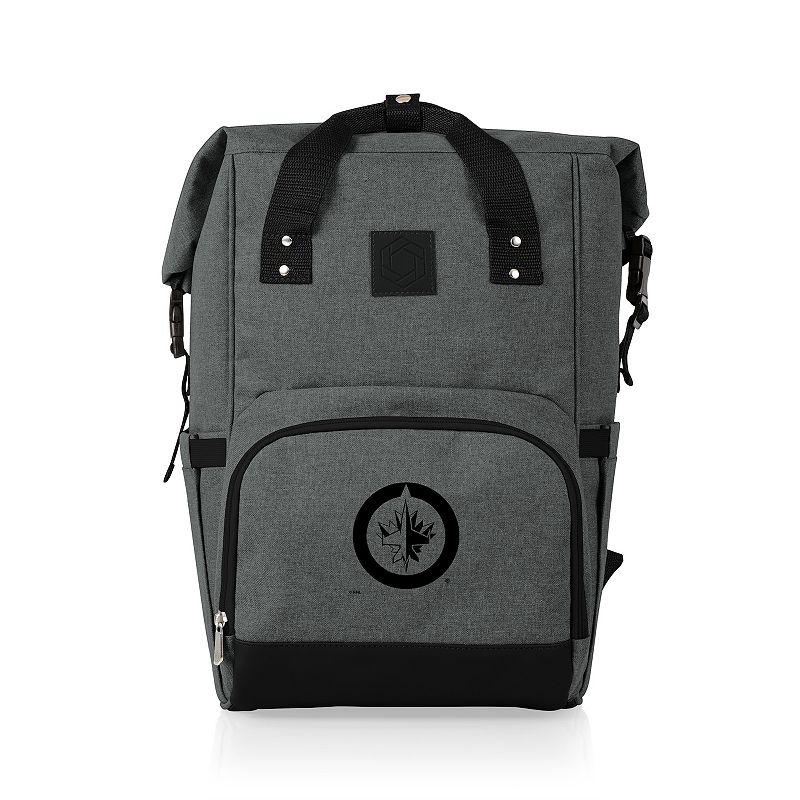 Picnic Time Winnipeg Jets On The Go Roll-Top Cooler Backpack, Jts Gray