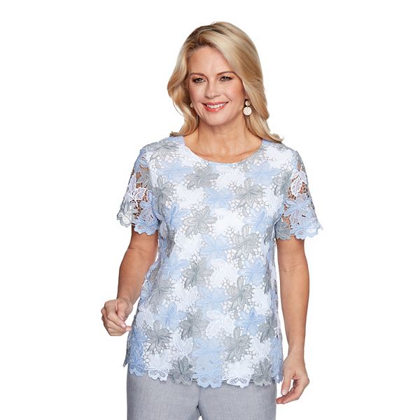 Petite Alfred Dunner Lined Lace Floral Top