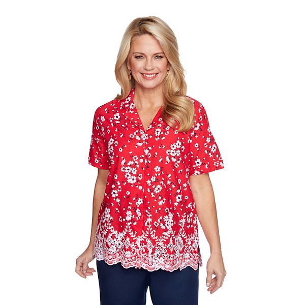 Petite Alfred Dunner Tossed Floral Eyelet Shirt