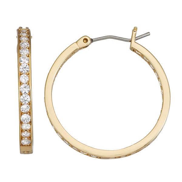 Napier Gold Tone Classic Simulated Crystal Hoop Earrings