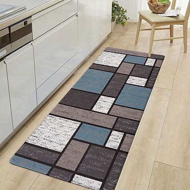 World Rug Gallery Modern Border Boxes Anti-Fatigue Mat