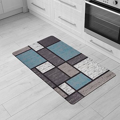 World Rug Gallery Modern Border Boxes Anti-Fatigue Mat