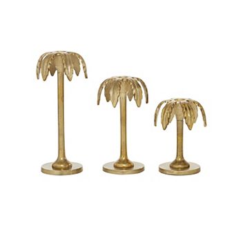 Stella & Eve Gold Aluminum Palm Tree Taper Candle Stick Holder 3 pc Set