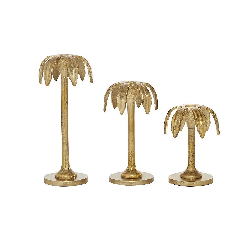 Stella & Eve Gold Aluminum Palm Tree Taper Candle Stick Holder 3-piece Set,