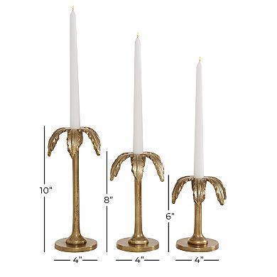 Stella & Eve Gold Aluminum Palm Tree Taper Candle Stick Holder 3-piece Set
