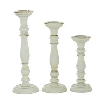 Stella & Eve Tall White Wooden Candle Holder 3 pc Set