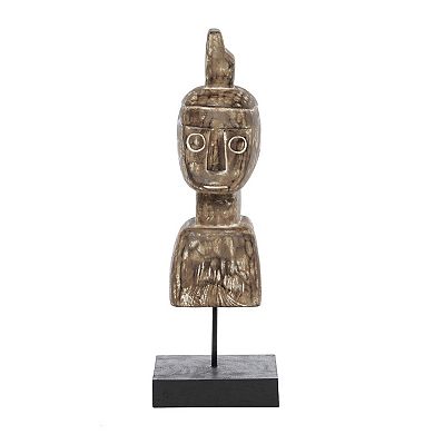 Stella & Eve Large Hand-Carved Wooden Bust Sculpture Table Decor