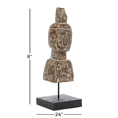 Stella & Eve Large Hand-Carved Wooden Bust Sculpture Table Decor