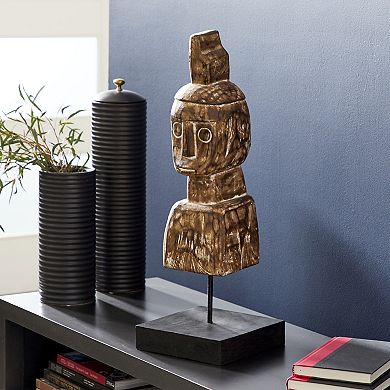 Stella & Eve Large Hand-Carved Wooden Bust Sculpture Table Decor