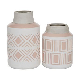 Stella & Eve Pink & White Geometric Textured Patterned Ceramic Vase 2 pc Set