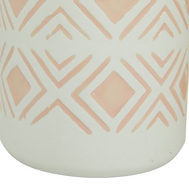 Stella & Eve Pink & White Geometric Textured Patterned Ceramic Vase 2-piece Set