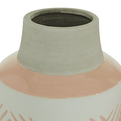 Stella & Eve Pink & White Geometric Textured Patterned Ceramic Vase 2-piece Set
