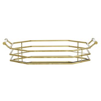 CosmoLiving by Cosmopolitan Stretched Octagon Gold Metal Framed Tray