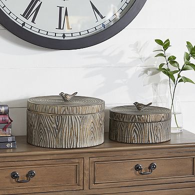 Stella & Eve Round Antique Bronze Metal Box 2-piece Set