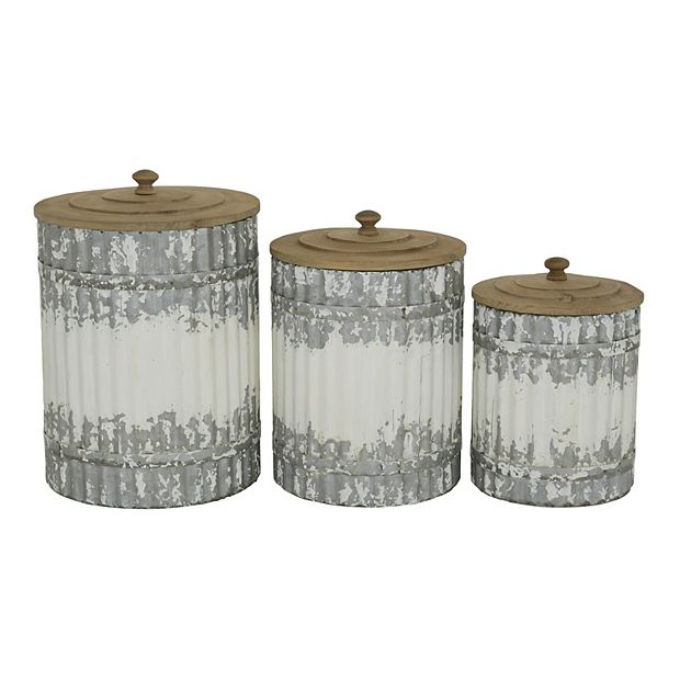 Vintage Inspired 3-Piece Metal Food Storage Canister Set - White and Black