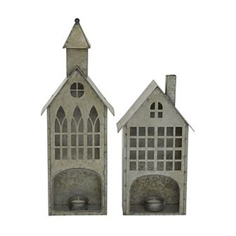 Stella & Eve Galvanized Metal House Votive Candle Holder 2 pc Set
