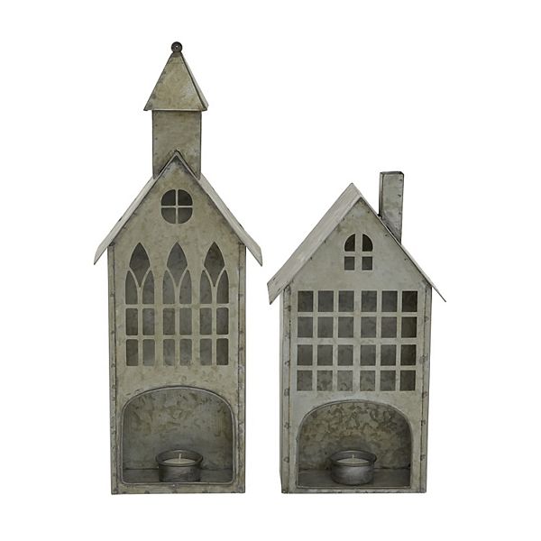 Stella & Eve Galvanized Metal House Votive Candle Holder 2piece Set