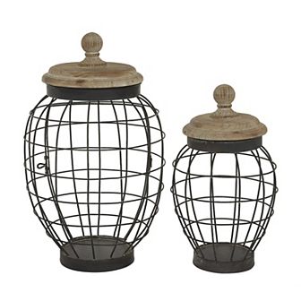 Stella & Eve Round Black Open Metal Frame Jar 2 pc Set