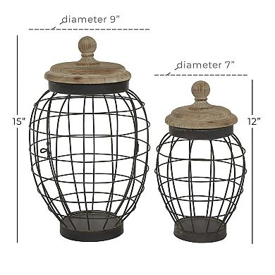 Stella & Eve Round Black Open Metal Frame Jar 2-piece Set
