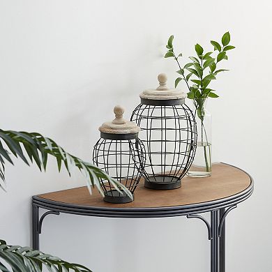 Stella & Eve Round Black Open Metal Frame Jar 2-piece Set