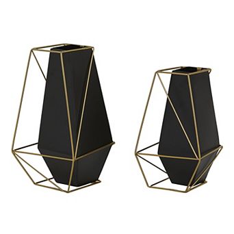Stella & Eve Black Metal Geometric Vase 2 pc Set