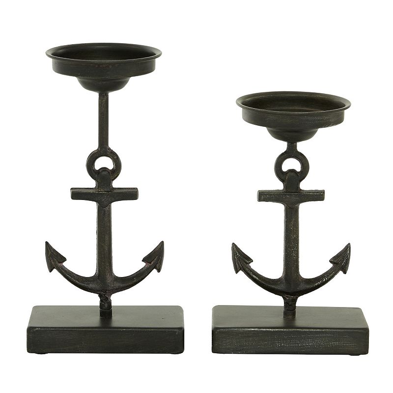 Stella & Eve Ship Anchor Metal Candle Holder 2-piece Set, Black