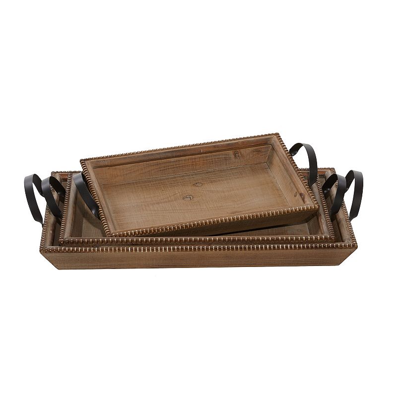 Stella & Eve Rectangular Wood Tray With Beaded Border 3-piece Set, Brown