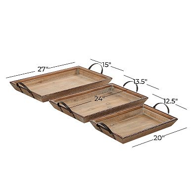 Stella & Eve Rectangular Wood Tray With Beaded Border 3-piece Set