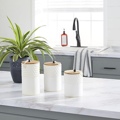 Stella & Eve White Textured Stoneware Canister 3-piece Set