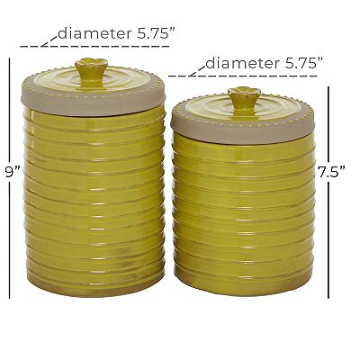 Stella & Eve Round Yellow & Beige Textured Stoneware Canister 2-piece Set