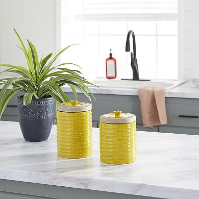 Stella & Eve Round Yellow & Beige Textured Stoneware Canister 2-piece Set