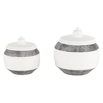Stella & Eve Round Textured Matte Gray & Glossy White Ceramic Jar 2 pc Set