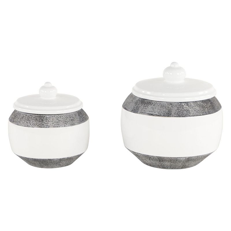 Stella & Eve Round Textured Matte Gray & Glossy White Ceramic Jar 2-piece S
