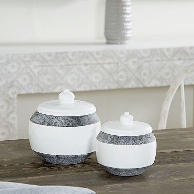 Stella & Eve Round Textured Matte Gray & Glossy White Ceramic Jar 2-piece Set