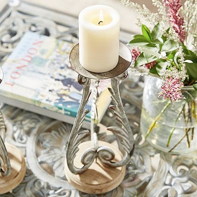 Stella & Eve Distressed Silver Metal & Wood Candle Holder 3-piece Set