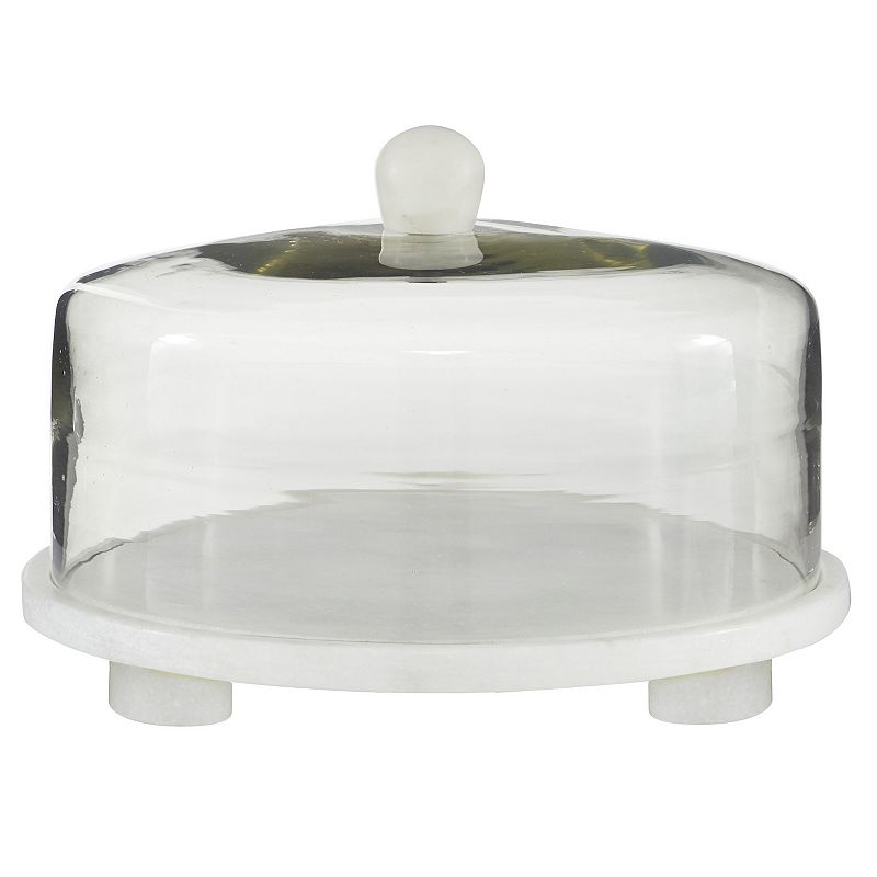 Stella & Eve White Marble Plate With Glass Cloche Cover