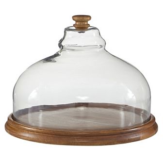 Stella & Eve Natural Wood Plate With Glass Cloche Cover