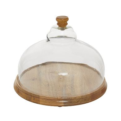 Stella & Eve Natural Wood Plate With Glass Cloche Cover