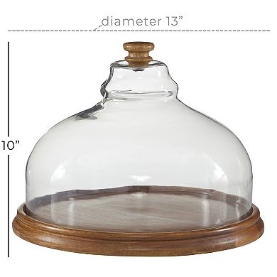 Stella & Eve Natural Wood Plate With Glass Cloche Cover