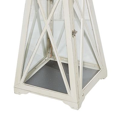 Stella & Eve Tall Triangular Wood & Glass White Lantern 2-piece Set