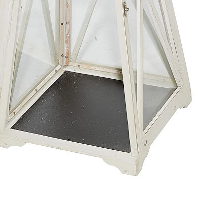 Stella & Eve Tall Triangular Wood & Glass White Lantern 2-piece Set