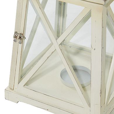 Stella & Eve Trapezoid White Wood & Glass Lantern 2-piece Set