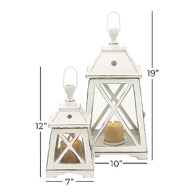 Stella & Eve Trapezoid White Wood & Glass Lantern 2-piece Set