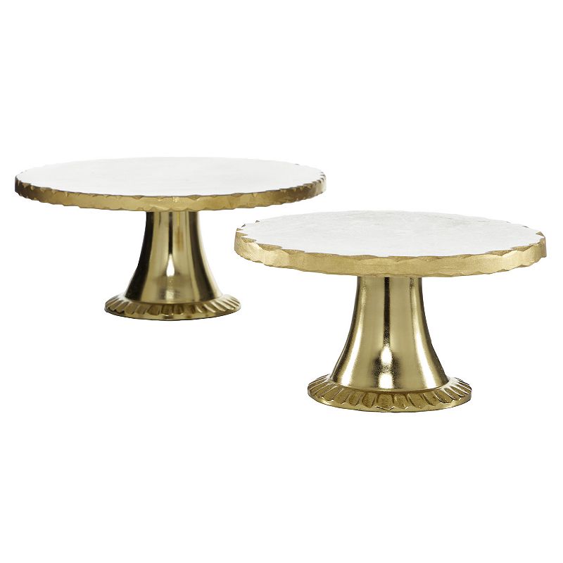 Stella & Eve Gold Aluminum & Light Marble Cake Stand 2-piece Set, Multicolo