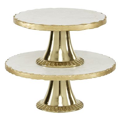 Stella & Eve Gold Aluminum & Light Marble Cake Stand 2-piece Set