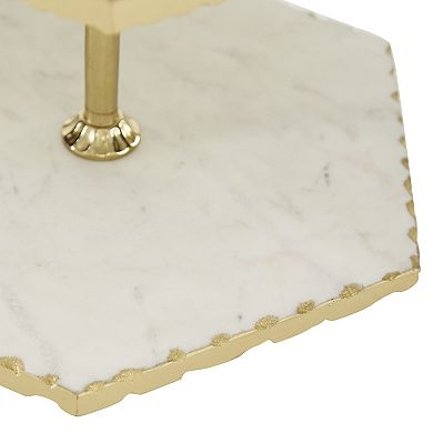 Stella & Eve Hexagon 3-Tier Gold Aluminum & White Marble Tray Stand