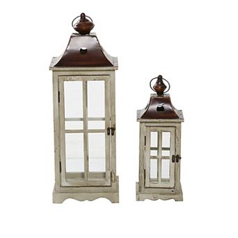 Stella & Eve Large Coastal Wood & Glass Lantern 2 pc Set