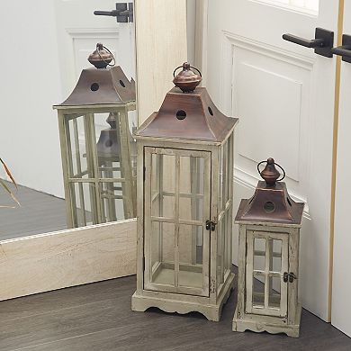 Stella & Eve Large Coastal Wood & Glass Lantern 2-piece Set