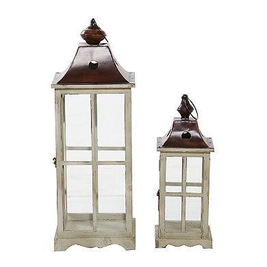 Stella & Eve Large Coastal Wood & Glass Lantern 2-piece Set
