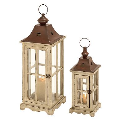 Stella & Eve Large Coastal Wood & Glass Lantern 2-piece Set